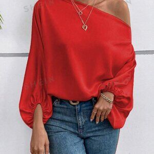 EMERY ROSE Asymmetric Neckline Lantern Sleeve Blouse- NEVER WORN!